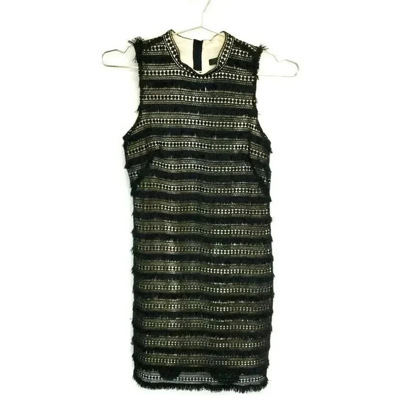 J Crew Women’s Size 0 Knee Length Sheath Dress Black Fringe Sleeveless Zip Up - Picture 1 of 10